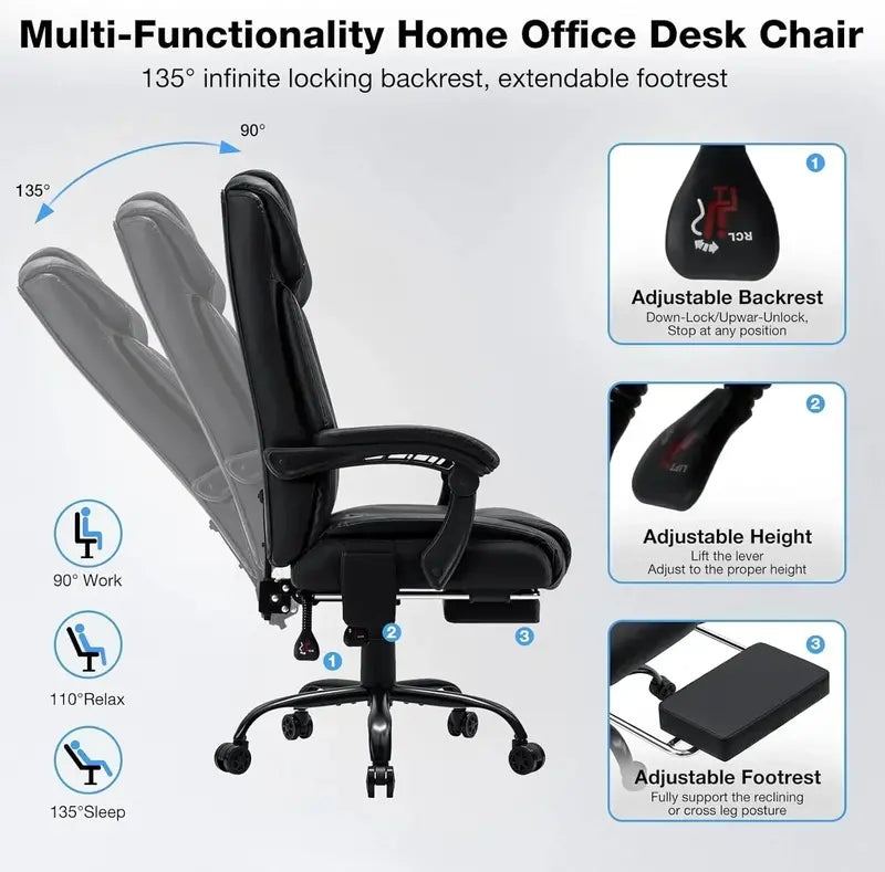 Reclining High-Back Office Chair  Built-In Heating and Full-Body Massage Functionality