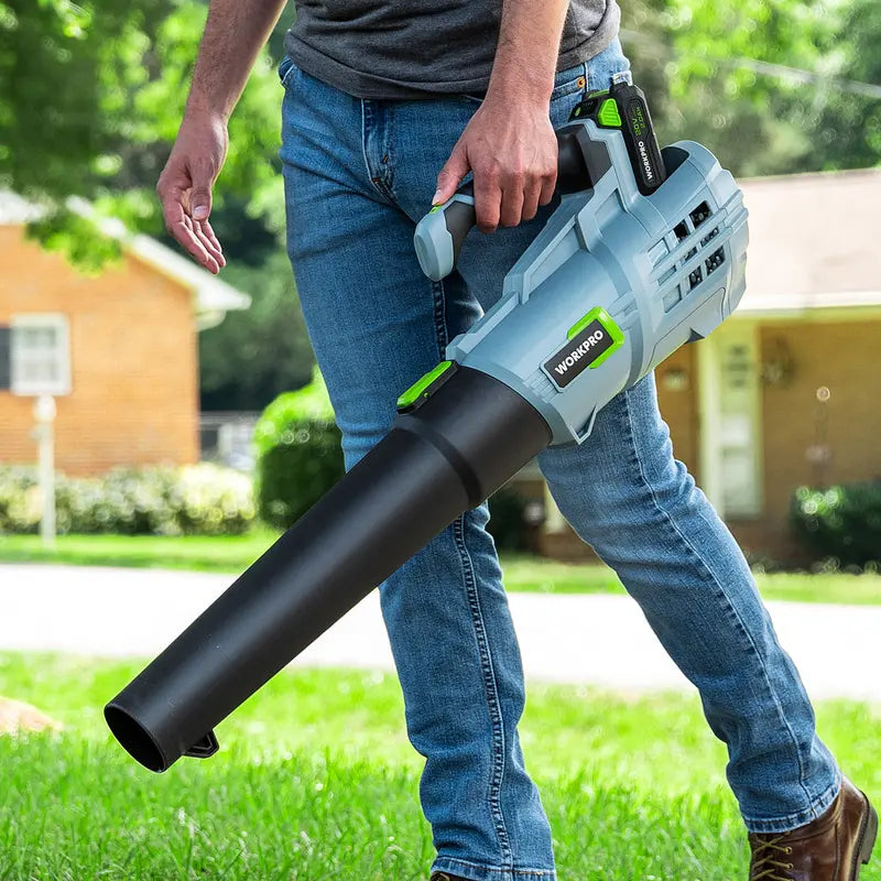 WORKPRO 20V Cordless Leaf Blower with 5-Speed Control, 4.0Ah Battery & Quick Charger