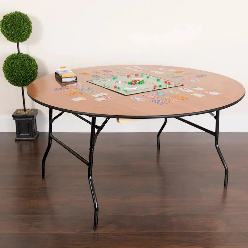 60-Inch Round Folding Banquet Table — Solid Wood Top with Premium Finish