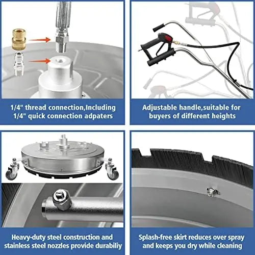 Janz Surface Cleaner Attachment for Pressure Washers  4-Wheel Rotating Deck Scrubber