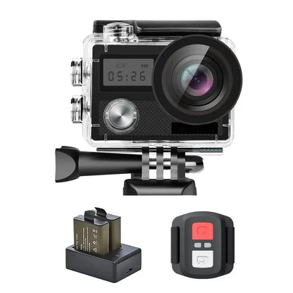 Dual-Screen 4K Action Camera Kit with Waterproof Housing, WiFi, and Mount Accessories