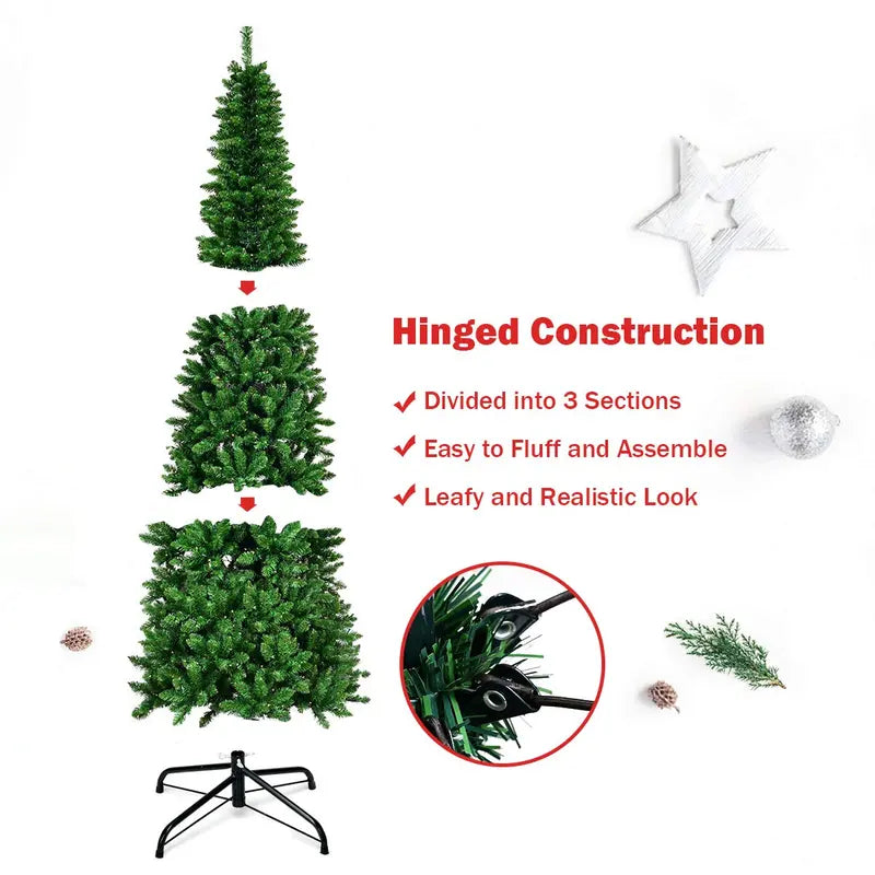 Premium Pre-Lit Pencil Christmas Tree  Space-Saving Hinged Fir with Premium Branch Tips