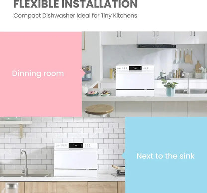 Energy Star Countertop Dishwasher  Portable Mini Dishwasher with 6-Place Settings & 8 Wash Programs for Small Spaces