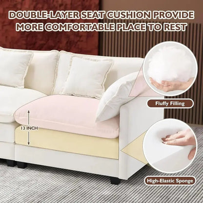 111.4-Inch L-Shaped Modular Cloud Sofa  Chenille 4-Seater with Ottoman & Deep Seat Design