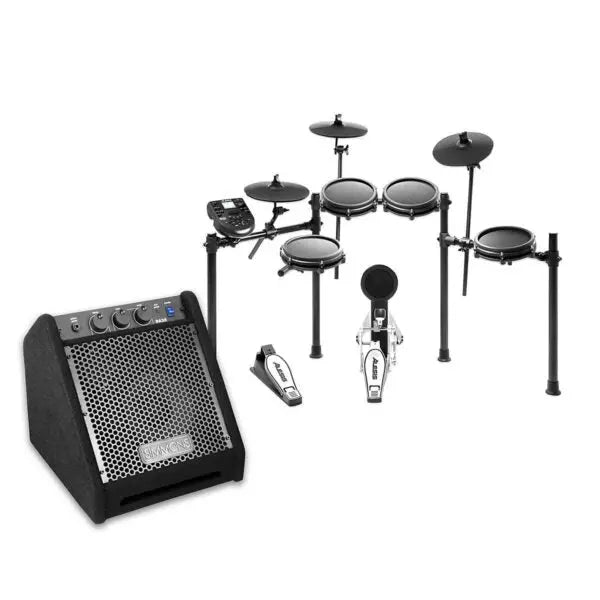 Alesis Nitro Mesh Electronic Drum Kit  8-Zone Mesh Tom Set, Dual-Zone Snare, 10 Cymbals, and DA25 Amplifier Bundle