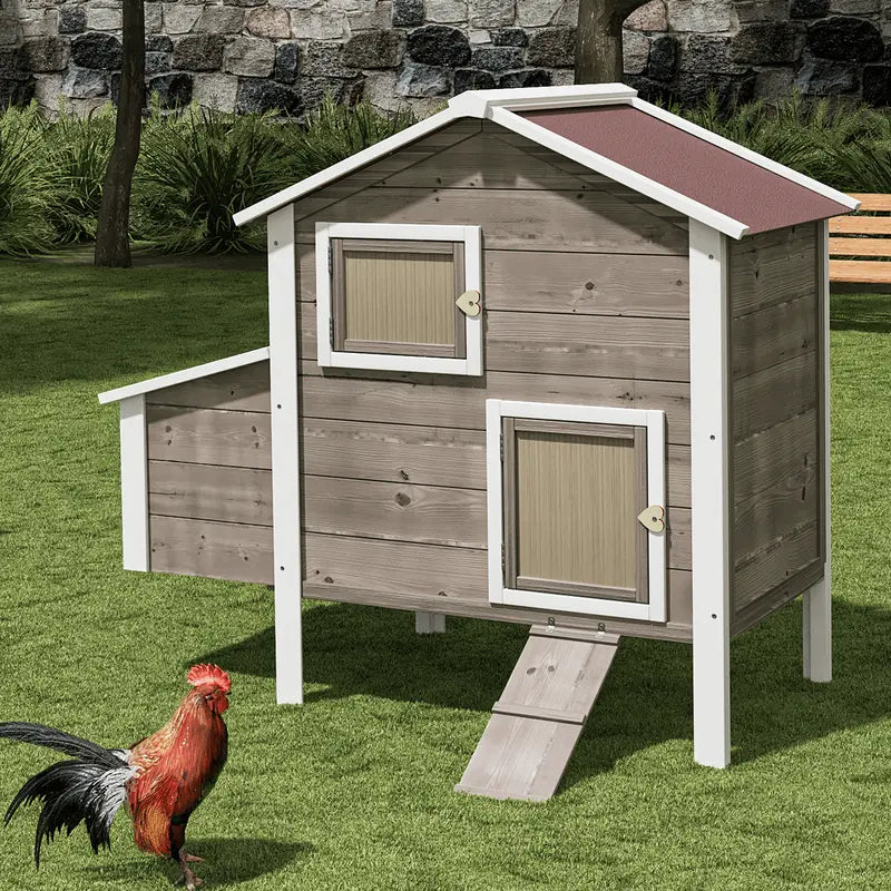 Magshion Outdoor Chicken Coop with Nesting Box, Outdoor Hen House with Slide-Out Tray, Weatherproof Poultry Cage, Rabbit Hutch, Wood Duck House (Natural)
