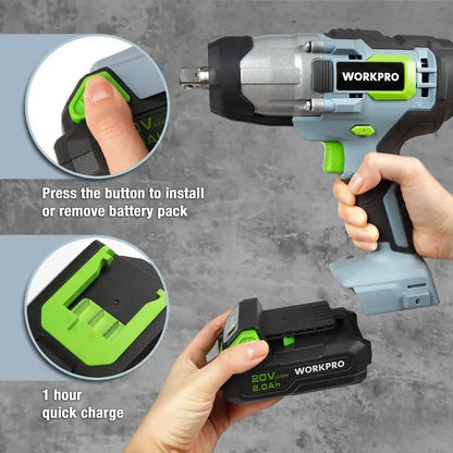 WORKPRO 20V Cordless Impact Wrench with Fast Charger & Belt Clip