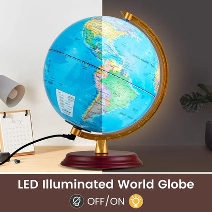 8-Inch Nightlight Globe Lamp  HD Map Illuminated Desk Light with Wooden Base