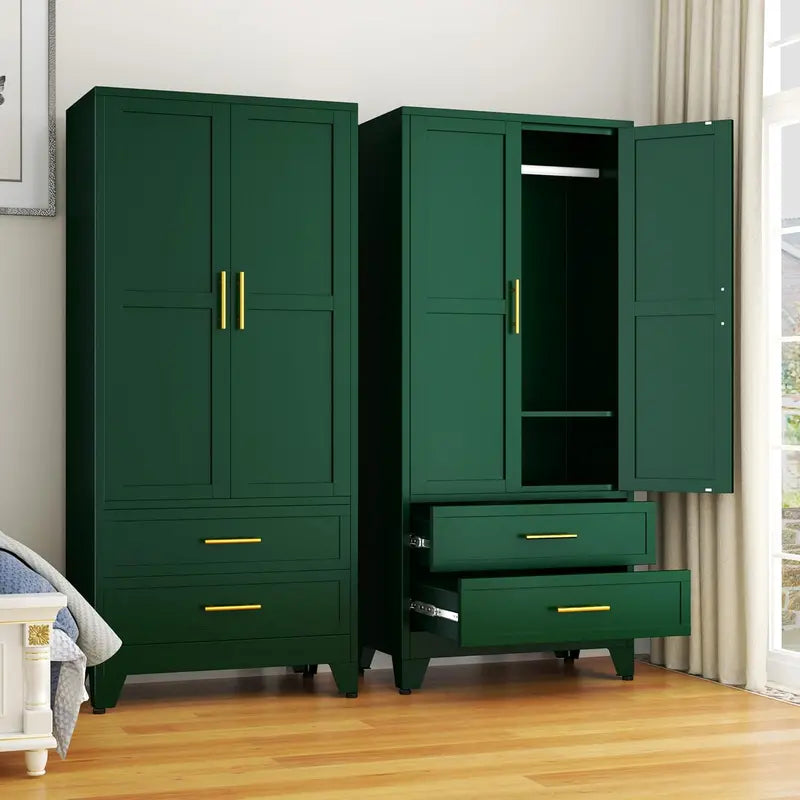 Industrial-Style Steel Armoire — 71-Inch Metal Clothing Storage Cabinet