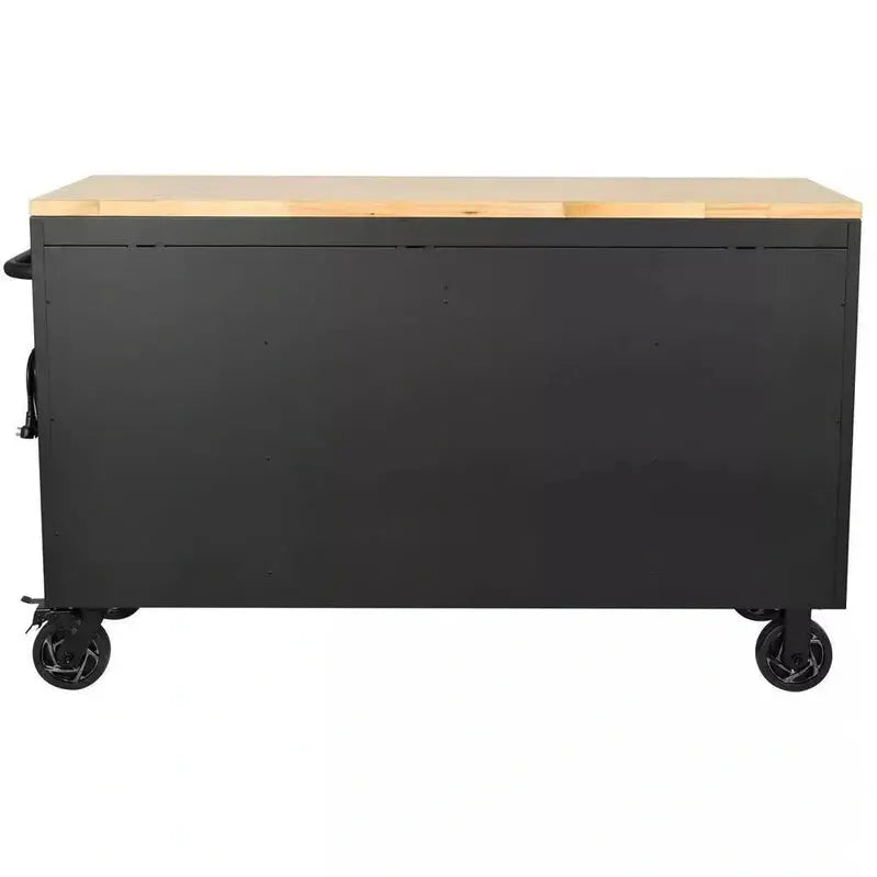 Premium 61″ Workshop Workbench  Heavy-Duty 15-Drawer Mobile Unit Featuring Solid Wood Worktop