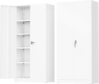 Greenvelly 72-Inch Locking Metal Storage Cabinet — 2-Door Garage or Office Organizer with Adjustable Shelves