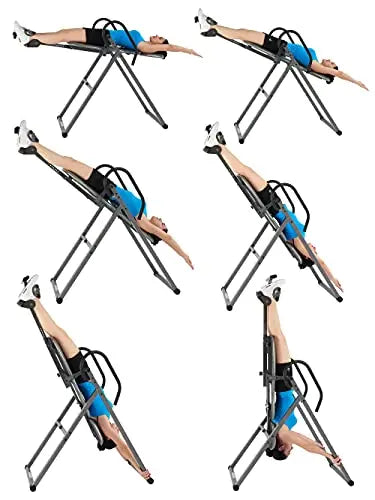 HEALTH AND FITNESS ITX9600 Inversion Table  Heavy-Duty Steel Frame with Adjustable Ankle Holders
