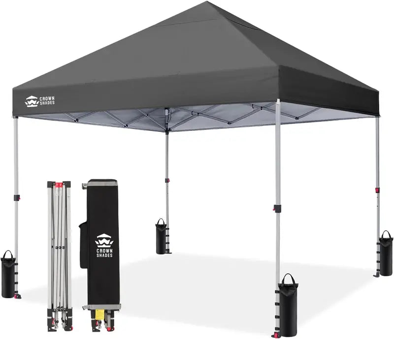 CROWN SHADES 10′ x 10′ Beach Canopy Tent: One-Push Deployment, Silver-Coated UV-Reflective Top, Three-Height Adjustment, and Sandbag Stability System