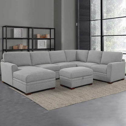 Thomasville Langdon Fabric Sectional  Contemporary Living Room Set with Storage Ottoman