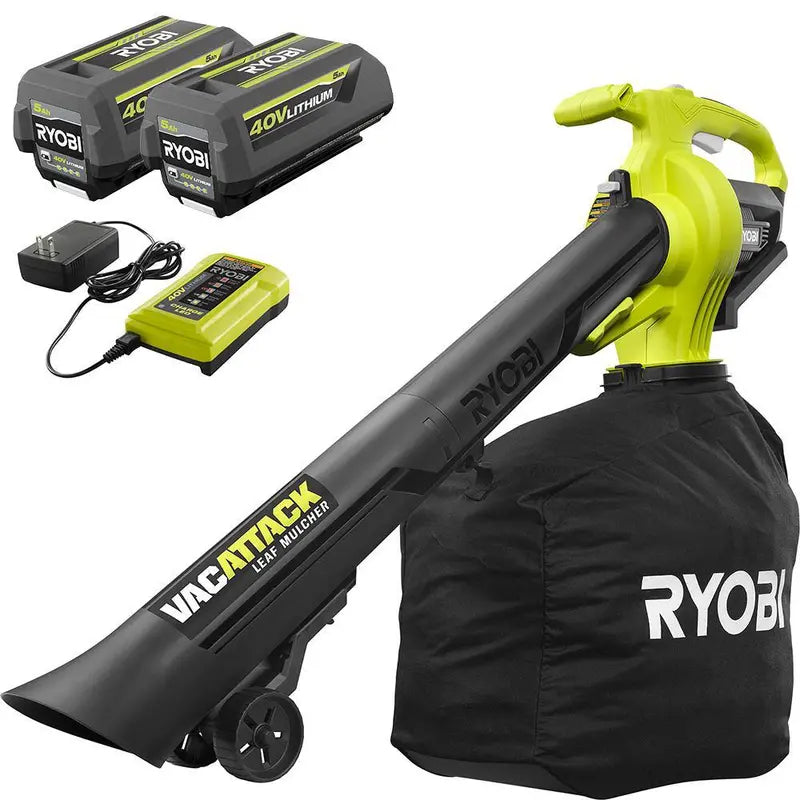RYOBI RY40451-2B Cordless Leaf Vacuum & Mulcher  40V, Includes Two 5.0 Ah Batteries and Charger