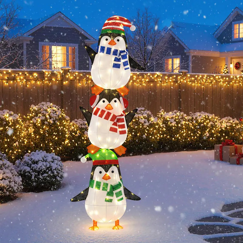 Lighted Penguin Holiday Decor  Charming Animated Figures with Warm White LEDs & Festive Hats
