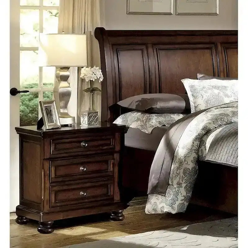 Classic 5-Piece Master Bedroom Set  Brown Cherry Platform Bed with Storage and Matching Furniture