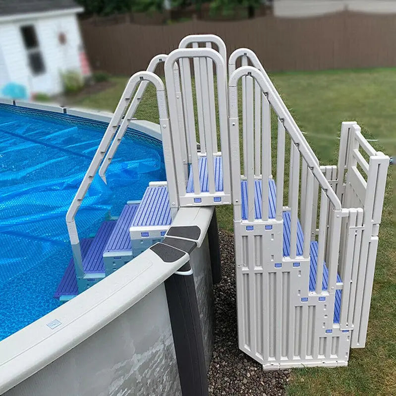 Plastics Warm Gray Above-Ground Pool Set  Includes Blue Safety Steps and Secure Closure System