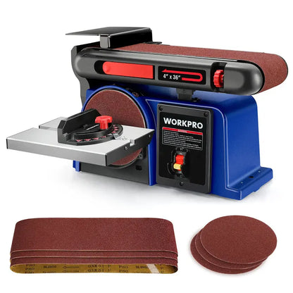 WORKPRO 4″ x 36″ Belt & 6″ Disc Sander Combo  Cast Iron Base with 6 Sanding Belts for Woodworking