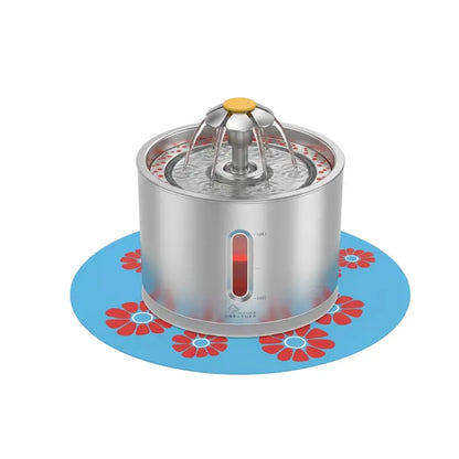 2.4L Stainless Steel Pet Fountain with LED Illumination and Quiet Flow Design
