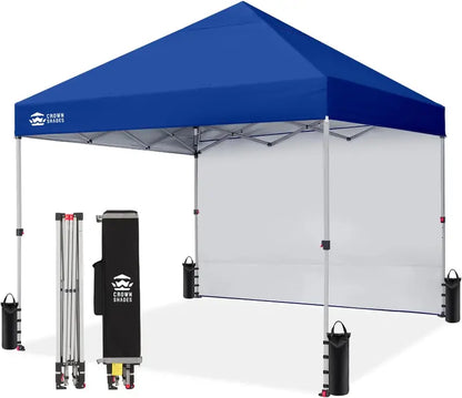 CROWN SHADES 10′ x 10′ Pop-Up Canopy with Single Sidewall: Portable Event Shelter for Parties, Campgrounds, and Outdoor Markets — Includes STO-N-Go Carry Bag