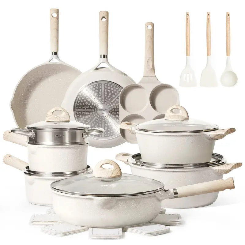Carote Granite Nonstick Cookware Set  21-Piece Induction-Compatible Kitchen Collection (Beige Finish)