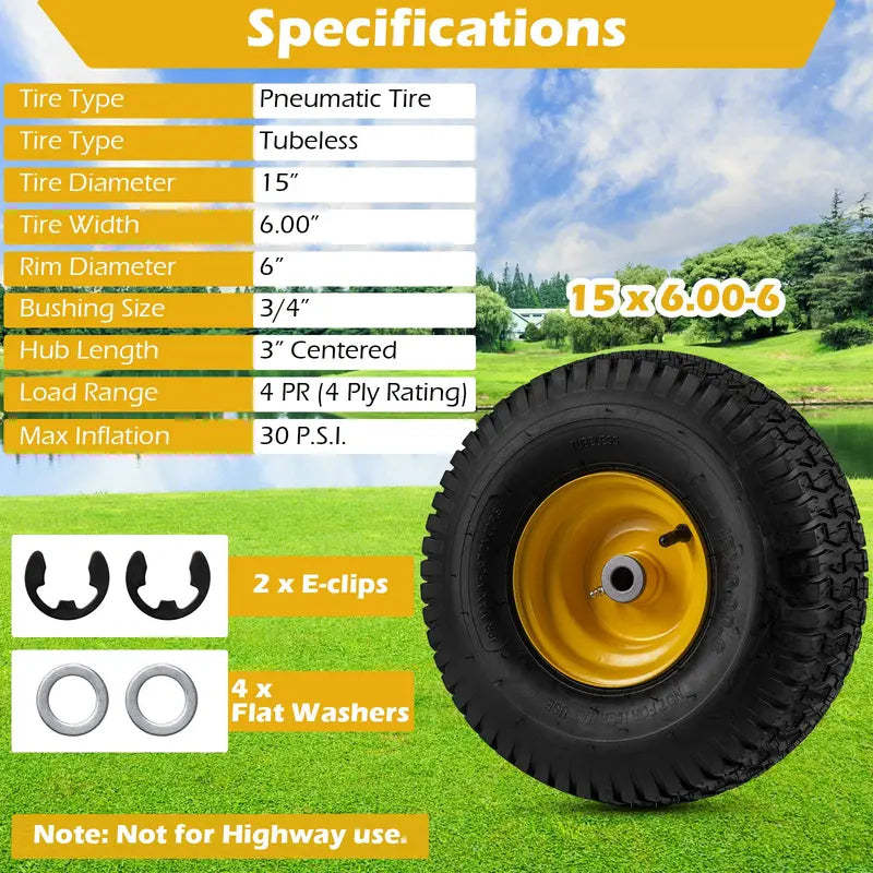 2-Pack 15 x 6.00-6 Tubeless Tires & Wheels  Off-Road Ready, Pre-Mounted