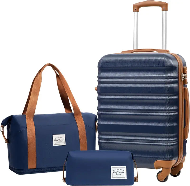 LONG VACATION 6-Piece ABS+PC Hardshell Luggage Set with Spinner Wheels and Carry-On Suitcase