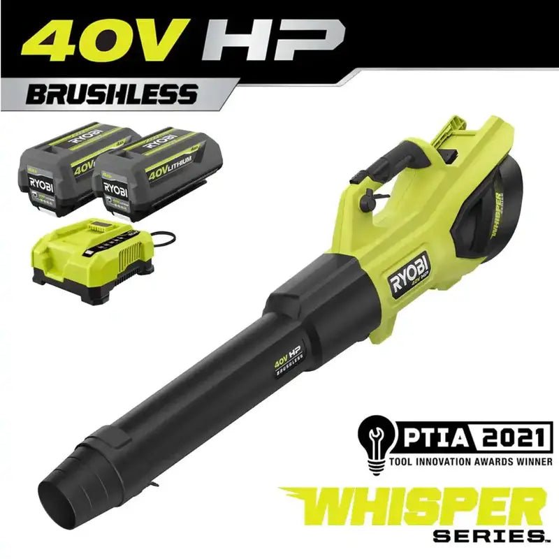 Ryobi 40V HP Brushless Jet Fan Leaf Blower  190 MPH / 730 CFM, Cordless, Includes Two 4.0Ah Batteries & Charger