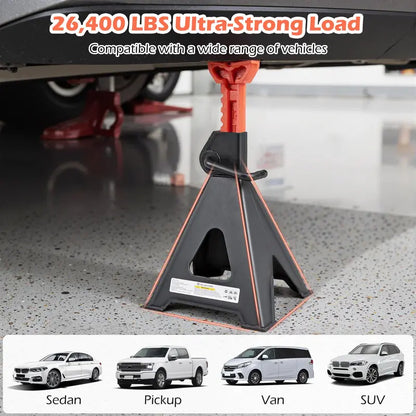 12-Ton (26,400 LB) Adjustable Jack Stands with 19-Inch to 29.5-Inch Lifting Range