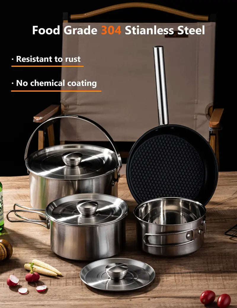 5-Piece Heavy-Duty Camping Cookware Kit with Skillet & Storage Bag
