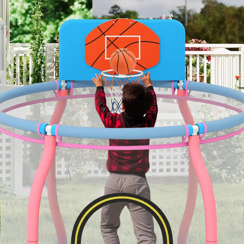 48-Inch Pumpkin-Themed Trampoline  Indoor/Outdoor Bounce Mat with Basketball Hoop & Backboard