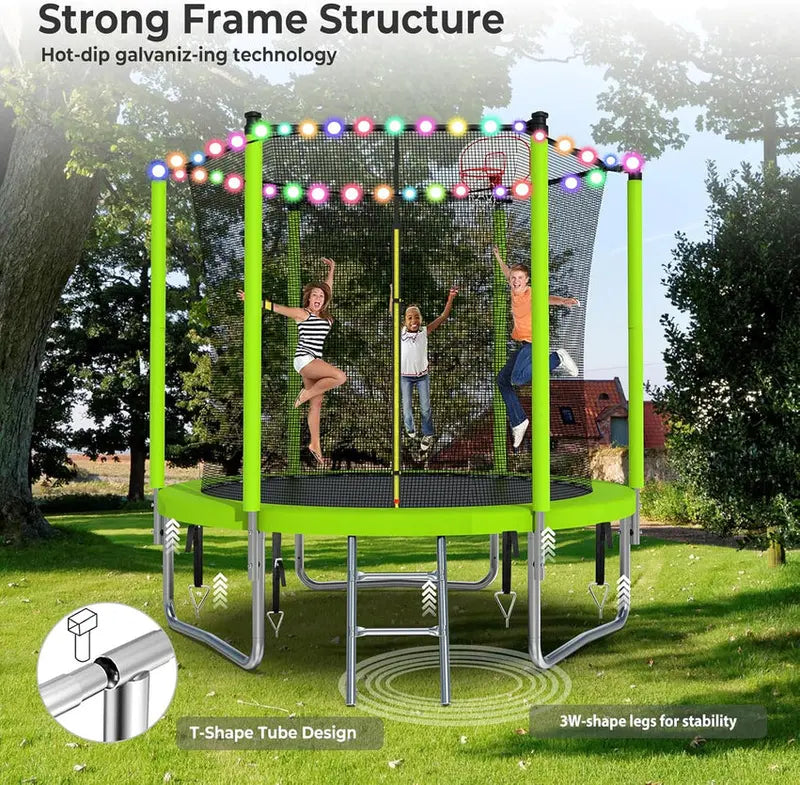 16-Foot Upgraded Trampoline with Enclosure Net and Adjustable Basketball Hoop