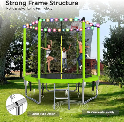 16-Foot Upgraded Trampoline with Enclosure Net and Adjustable Basketball Hoop