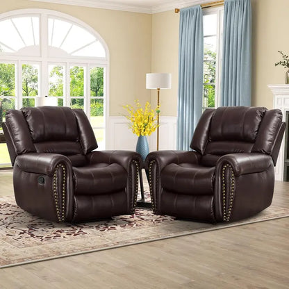 Classic Leather Manual Recliner  Traditional Single-Sofa Living Room Accent Chair
