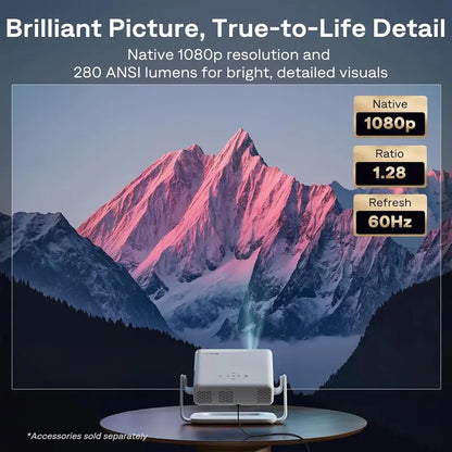 Aurzen Roku TV Smart Projector with Built-in Streaming, Wi-Fi, and Bluetooth