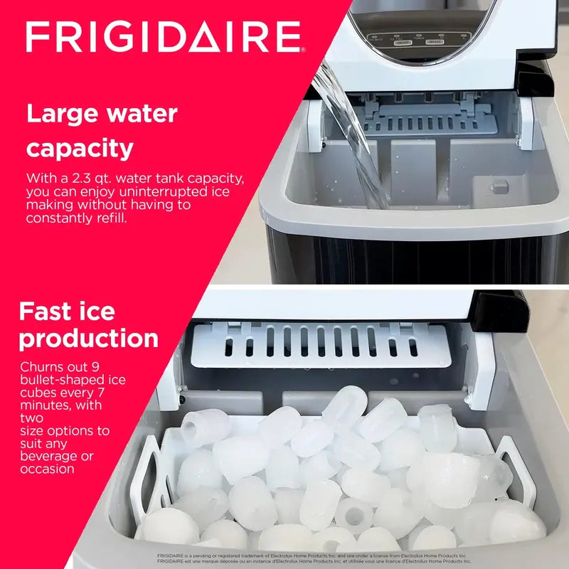 Frigidaire Stainless Steel Portable Ice Maker, 26 Lbs Daily, Countertop Design, Fast Ice Production