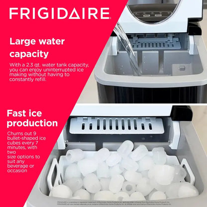 Frigidaire Stainless Steel Portable Ice Maker, 26 Lbs Daily, Countertop Design, Fast Ice Production