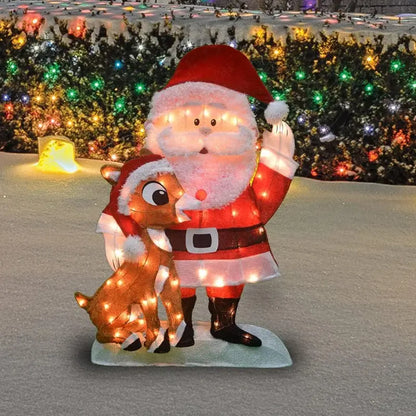 ProductWorks Santa & Rudolph 2D Outdoor Christmas Decoration with 70 Lights, Fabric & Metal, Incandescent