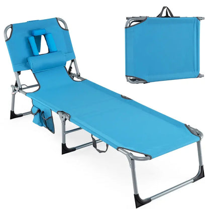 Adjustable Beach Lounge Chair  Folding Sun Lounger with 4-Position Reclining Backrest
