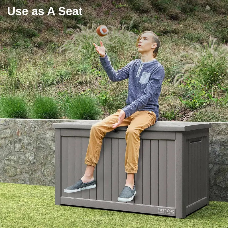 EAST OAK 60-Gallon Resin Deck Box  All-Weather Indoor/Outdoor Storage Bin with Waterproof Design