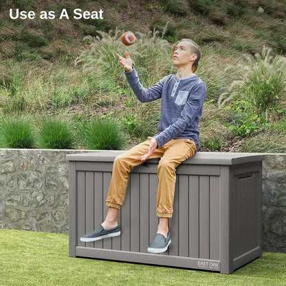 EAST OAK 60-Gallon Resin Deck Box  All-Weather Indoor/Outdoor Storage Bin with Waterproof Design