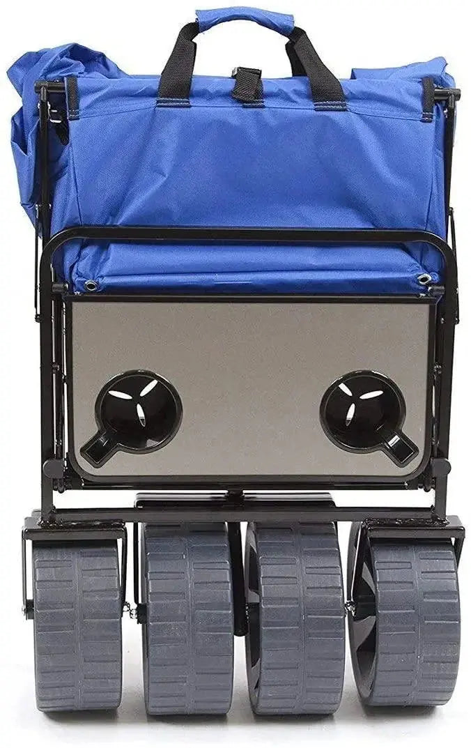 Heavy-Duty All-Terrain Beach Wagon  Collapsible Folding Cart with Side Table, Large Wheels, Ideal for Beach, Picnic & Camping (Blue/White)