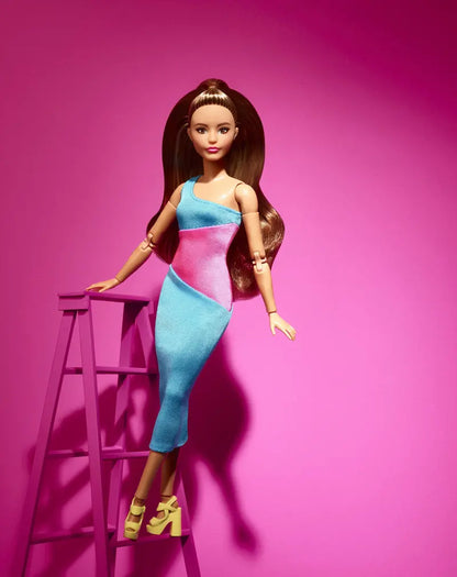 Barbie Looks Doll, Brunette, Color Block One-Shoulder Midi Dress