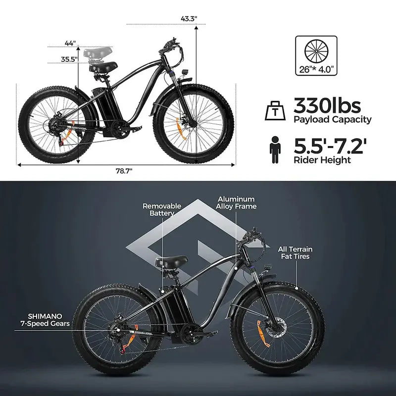 All-Terrain Electric Bicycle  48V/15Ah Lithium Battery, Long-Range Outdoor Commuting E-Bike