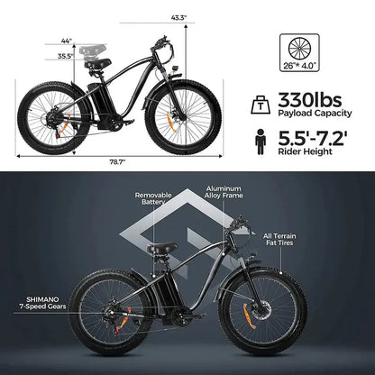 All-Terrain Electric Bicycle  48V/15Ah Lithium Battery, Long-Range Outdoor Commuting E-Bike
