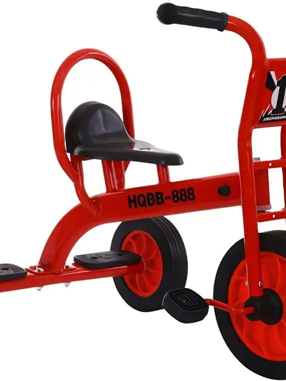 Yellow Kids Tandem Tricycle with Passenger Seat, Inflation-Free Rubber Wheels  Suitable for Ages 3+, Preschool & Daycare Playground Use
