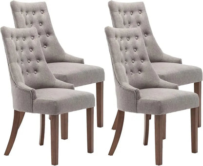 Wingback Fabric Dining Chair Set (2-Piece)  Tufted Beige Chairs for Dining Room, Kitchen, or Living Area