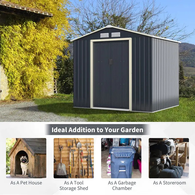 Heavy-Duty Metal Storage Shed  Outdoor 7’x6′, 9’x6′, or 9’x8′ Building with Vents & Sliding Doors