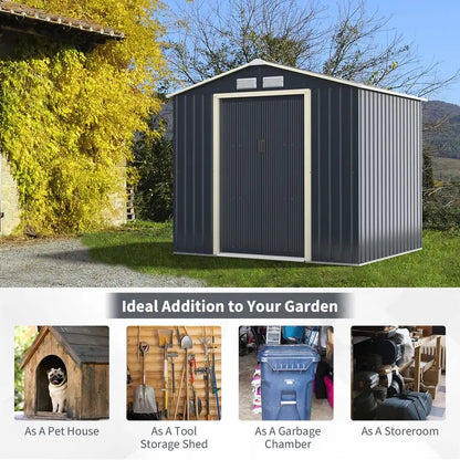 Heavy-Duty Metal Storage Shed  Outdoor 7’x6′, 9’x6′, or 9’x8′ Building with Vents & Sliding Doors